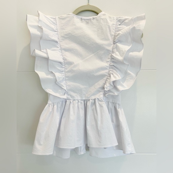 Lulu’s White Ruffled Hook and Eye Smocked V-Neck Top Size Small - Picture 9 of 11